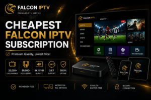 Falcon IPTV premium subscription service with live TV, movies, series, sports, 4K/FHD quality, and multi-device support.